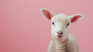 ai gerado uma fofa Cordeiro em uma pastel Rosa fundo foto