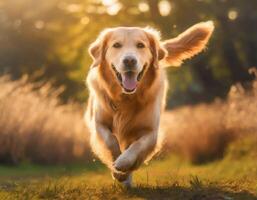 dourado retriever corrida dentro a parque foto