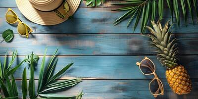 período de férias verão feriado viagem tropical oceano mar bandeira panorama cumprimento cartão - Palha chapéu foto
