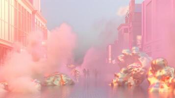 uma sonhadores Rosa e ouro fundo com eucalipto folhas, criando a atmosfera do luxo para produtos exibição dentro a estilo do surreal fantasia paisagens. foto