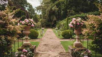 Casamento decoração com peônias, floral decoração e evento celebração, peônia flores e Casamento cerimônia dentro a jardim, Inglês país estilo foto