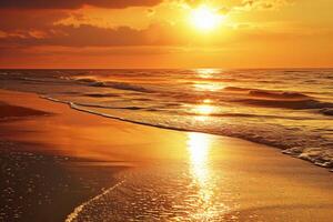 foto lindo pôr do sol em a de praia foto Como uma fundo