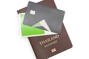 tailandês Passaporte e ic cartão. férias, planejamento orçamento. viagem plano conceito. foto