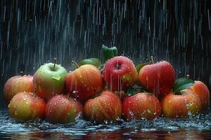 uma fresco frutas ou legumes com água gotas criando uma respingo publicidade Comida fotografia foto