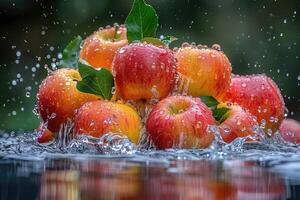 uma fresco frutas ou legumes com água gotas criando uma respingo publicidade Comida fotografia foto