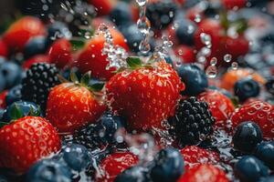 uma fresco frutas ou legumes com água gotas criando uma respingo publicidade Comida fotografia foto