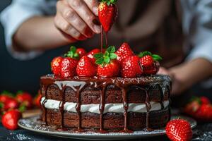 uma chefe de cozinha faz delicioso sobremesas profissional publicidade Comida fotografia foto