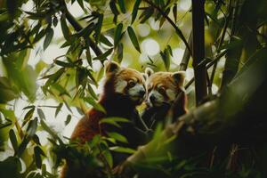 vermelho pandas dentro seus floresta playland foto