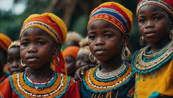 grupo do africano crianças dentro tradicional roupas foto