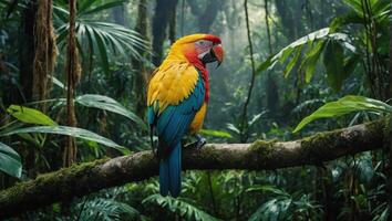 fechar-se tiro do uma colorida papagaio dentro a tropical selva foto