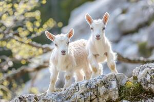 pequeno engraçado bebê cabras dentro a selvagem foto