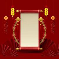 Ilustração 3D do banner do ano novo chinês com escritura chinesa, bolacha pendurada e moeda foto