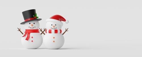 Banner de ilustração 3D de boneco de neve em fundo branco foto