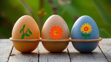 vibrante trio ovos simbolizar flor fazer compras fundo foto