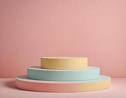 minimalista pastel pódio em suave fundo produtos exibição ficar de pé foto
