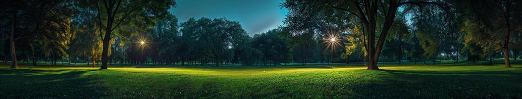 gramíneo campo com árvores e luzes foto