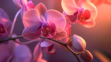 encantador mundo do flora, uma delicado colori orquídea dentro cheio flor foto