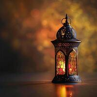 lindo eid ou Ramadã Mubarak islâmico lanterna fundo gerado.ai foto