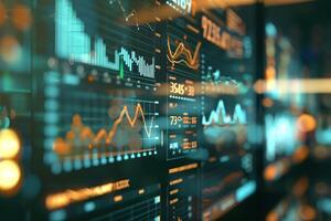 estoque mercado investimento negociação aplicativo gráfico e gráfico em Área de Trabalho monitor tela foto