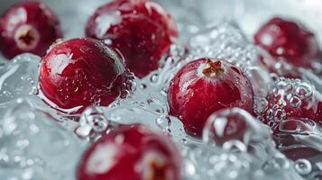 fresco cranberries dentro branco água. gerado de artificial inteligência. foto