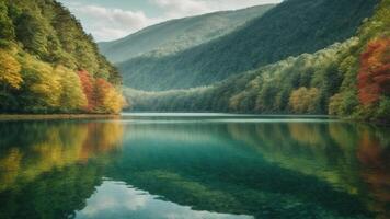 lago cercado de exuberante vegetação foto