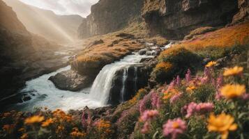 natural panorama com cascata foto