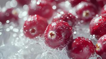 ai gerado fresco cranberries dentro branco água. gerado de artificial inteligência. foto