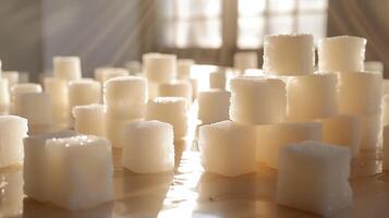 ai gerado a branco açúcar cubos em a mesa com lindo do claro. gerado de artificial inteligência. foto