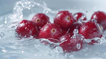 ai gerado fresco cranberries dentro branco água. gerado de artificial inteligência. foto