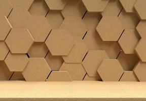 piso de madeira futurista abstrato e fundo de hexágonos, renderização em 3D foto