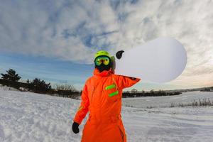 retrato de close-up de snowboarder foto