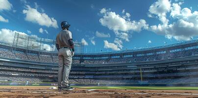 ai gerado beisebol jogador lança a bola em profissional beisebol estádio foto