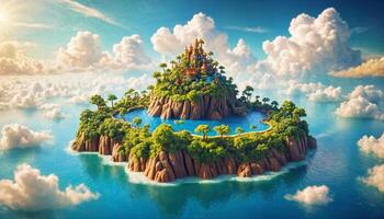 miniatura cena do fantasia ilha com nuvem céu, foto