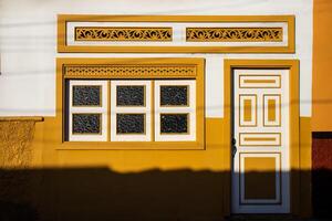 lindo fachada do a casas às a histórico centro da cidade do a herança Cidade do salamina localizado às a Caldas departamento dentro Colômbia. foto