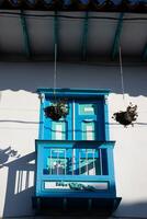 lindo fachada do a casas às a histórico centro da cidade do a herança Cidade do salamina localizado às a Caldas departamento dentro Colômbia. foto