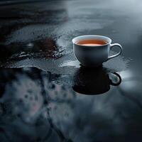 vapor chá copo em úmido superfície foto