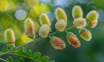 uma detalhado fechar-se Visão do mimosa semente vagens foto