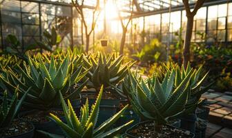 aloés vera plantas próspero dentro uma botânico jardim foto