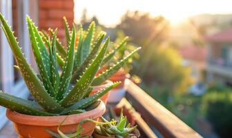 aloés vera folhas dentro uma Panela, fechar-se Visão foto