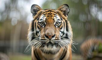 fechar-se do uma cativo bengala-siberiana tigre foto
