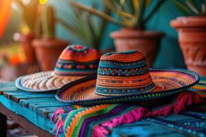 ai gerado nacional colorida sombrero em mesa. ai gerado foto