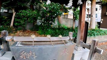 a santuário chozubya. lavar seu boca e mãos..takezuka santuário, uma santuário localizado dentro Takenotsuka, Adachi ala, Tóquio, Japão isto é disse este durante a 978-982, ise Jingu estava encomendado e construído, foto