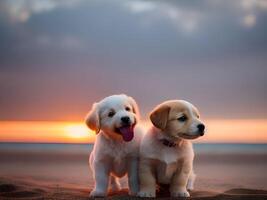 ai gerado fofa cachorro às a de praia dentro verão foto