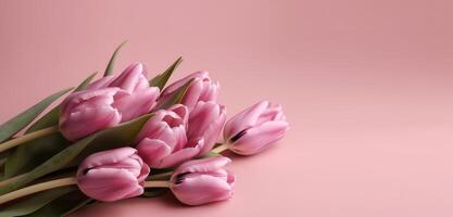 ai gerado Rosa tulipas em uma Rosa fundo foto