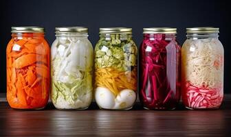 ai gerado fermentado legumes dentro uma jarra foto