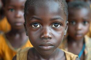 ai gerado retrato do a órfão, vida, lutas, e resiliência do uma criança sem pais, navegação através desafios com esperança e determinação dentro uma mundo do incerteza foto