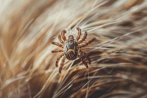 ai gerado macro tiro do Carraça em anexo para animal pele foto