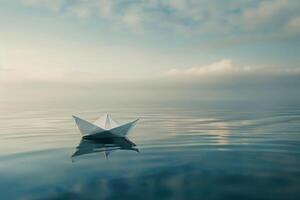 ai gerado solitário papel barco Navegando dentro oceano foto