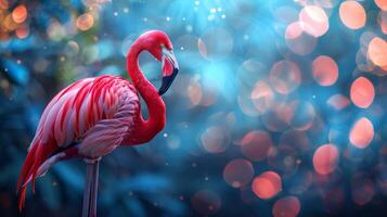 ai gerado Rosa flamingo em pé em água foto