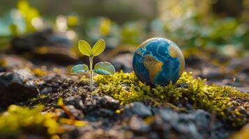 ai gerado pequeno plantar crescendo a partir de pequeno globo foto